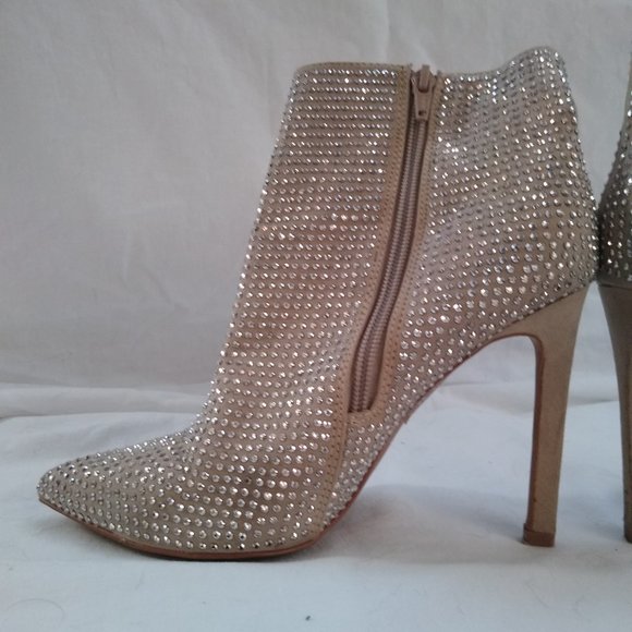 Aldo Champagne Crystal Embellished Pointed Toe Ankle Booties - Picture 7 of 10